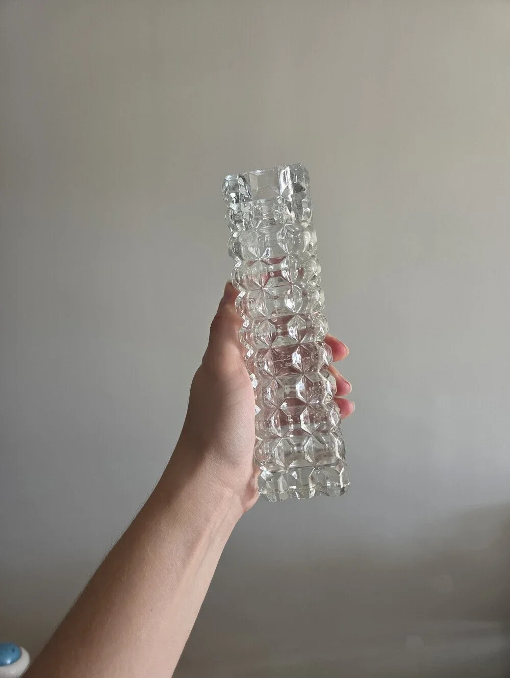 Vintage Hungarian Crystal Bud Vase 3D Checkered Pattern Heavy Clear Glass